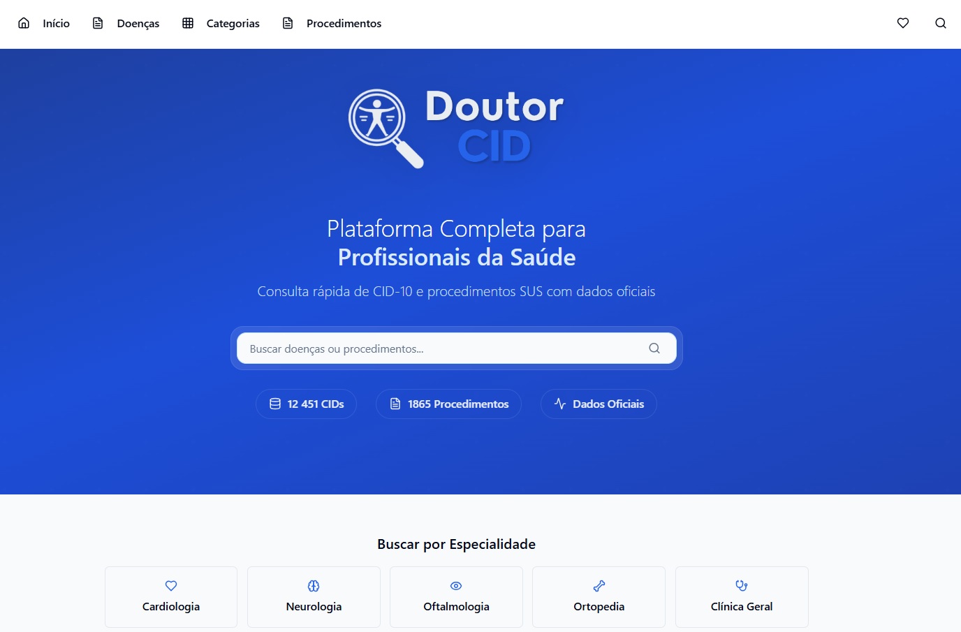Doutor CID em ação - Interface principal da plataforma